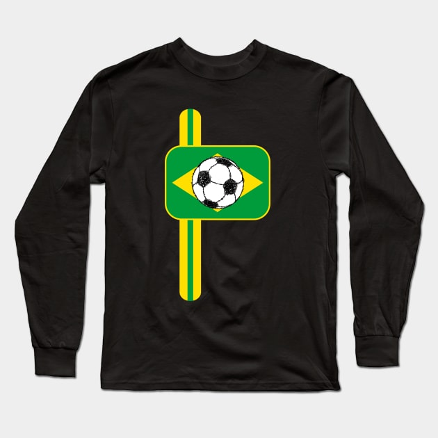 Brazil Flag Football Sketch Long Sleeve T-Shirt by mailboxdisco